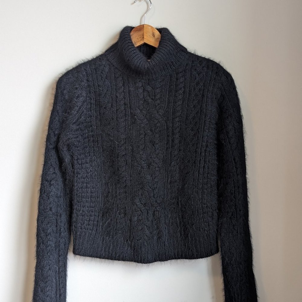 Bloomingdale's Rabbit Hair Trurtleneck Black Sweater Size S